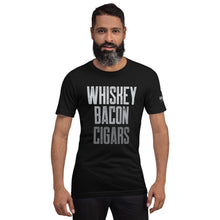 Load image into Gallery viewer, Whiskey Bacon Cigars Black Short-Sleeve Unisex T-Shirt