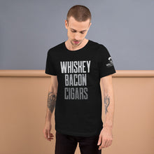 Load image into Gallery viewer, Whiskey Bacon Cigars Black Short-Sleeve Unisex T-Shirt
