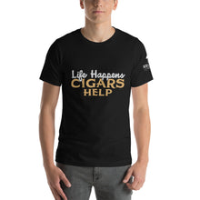 Load image into Gallery viewer, Life Happens Cigars Help Black Short-Sleeve Unisex T-Shirt