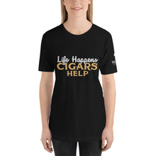 Load image into Gallery viewer, Life Happens Cigars Help Black Short-Sleeve Unisex T-Shirt