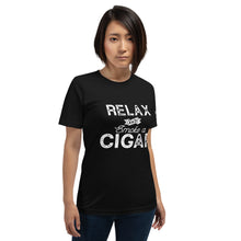 Load image into Gallery viewer, Relax and Smoke a Cigar Black Short-Sleeve Unisex T-Shirt