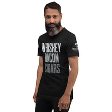 Load image into Gallery viewer, Whiskey Bacon Cigars Black Short-Sleeve Unisex T-Shirt