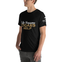 Load image into Gallery viewer, Life Happens Cigars Help Black Short-Sleeve Unisex T-Shirt