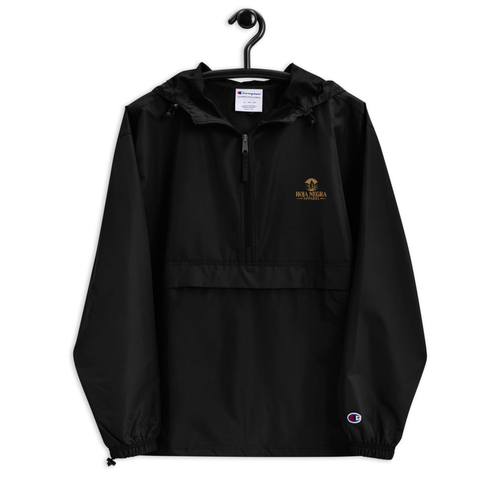 Hoja Negra Apparel Black Embroidered Champion Packable Jacket