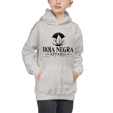 Load image into Gallery viewer, Hoja Negra Apparel Black Logo Heather Grey Kids Hoodie
