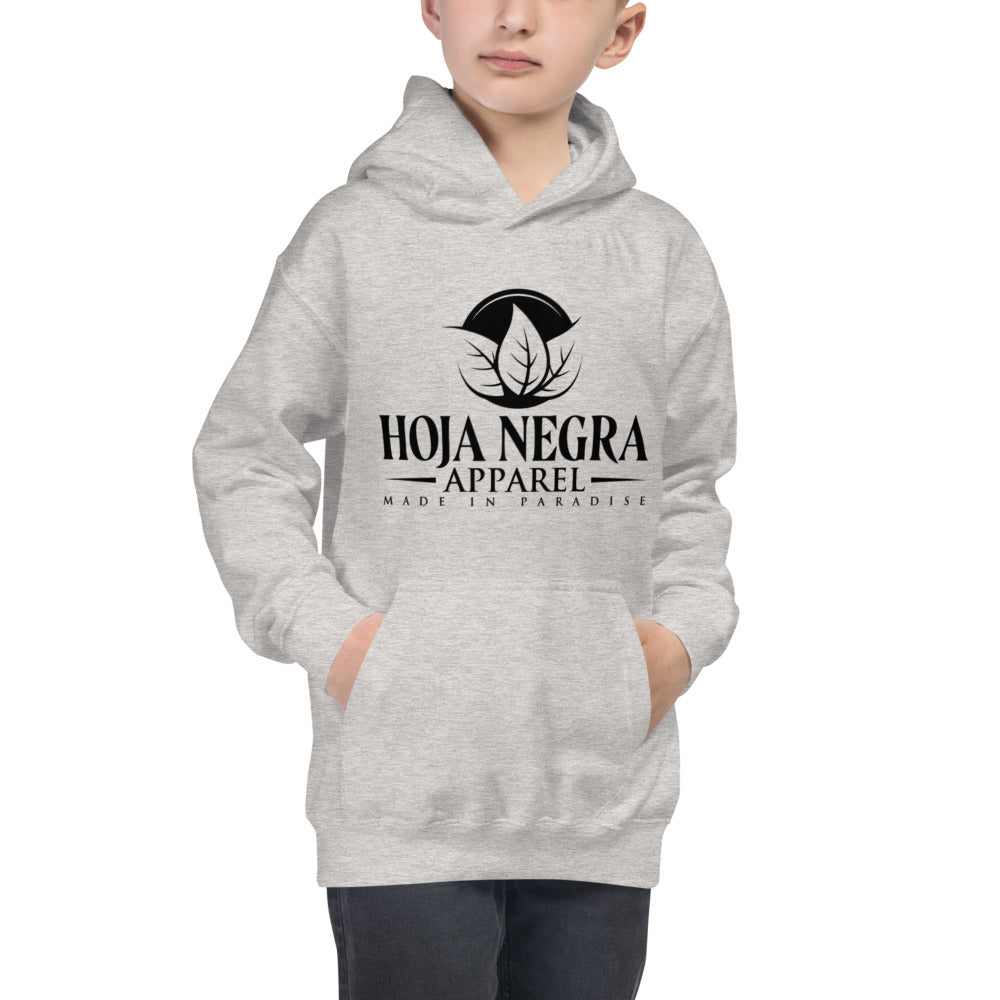 Hoja Negra Apparel Black Logo Heather Grey Kids Hoodie