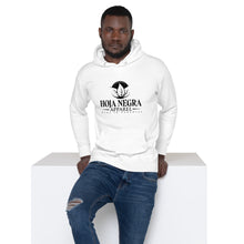 Load image into Gallery viewer, Hoja Negra Apparel Black Logo White Unisex Hoodie
