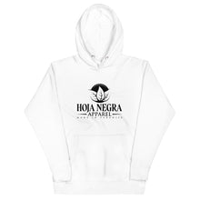 Load image into Gallery viewer, Hoja Negra Apparel Black Logo White Unisex Hoodie
