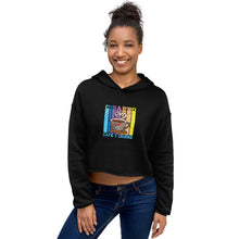 Load image into Gallery viewer, Cigarro, Cafe y Chisme Black Crop Hoodie
